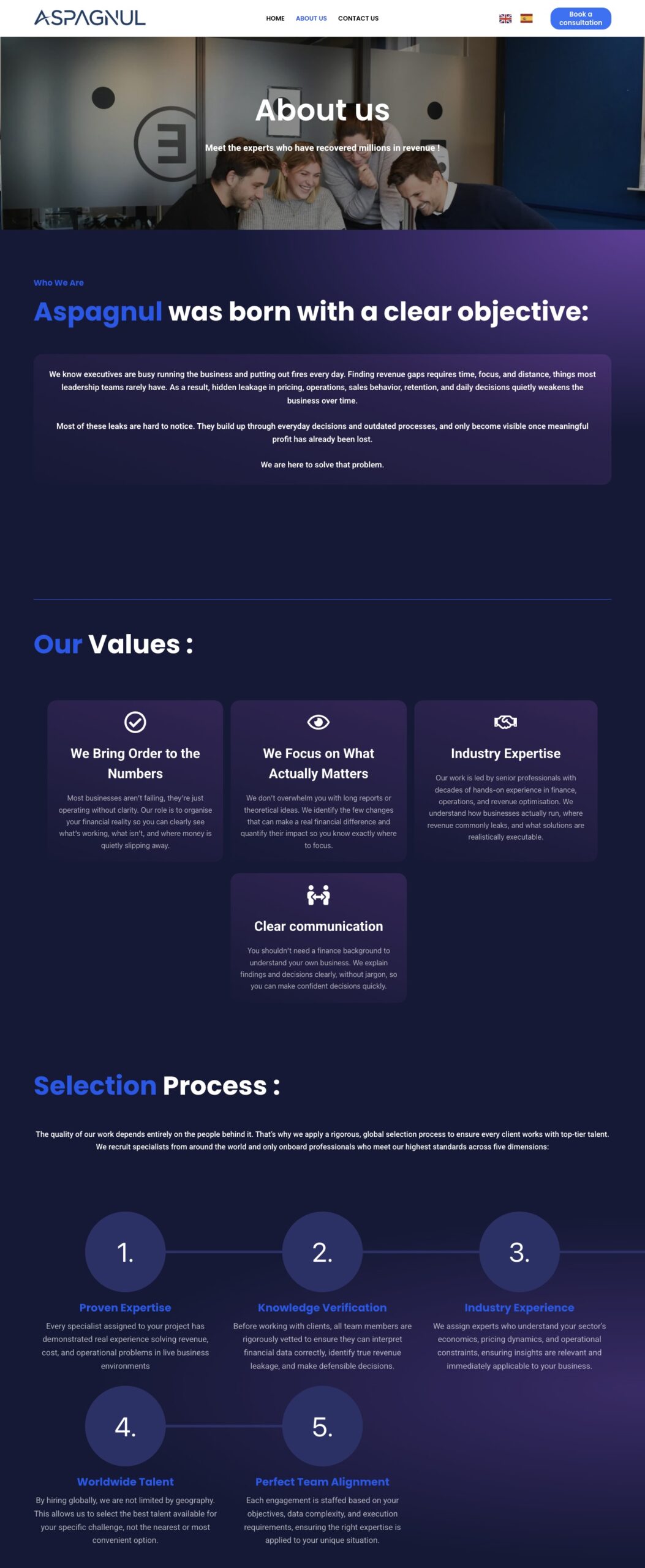 Aspagnul website - about us page