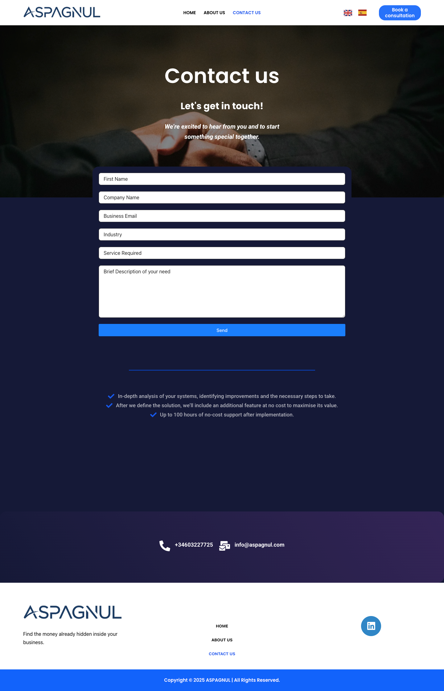 Aspagnul website - contact us page